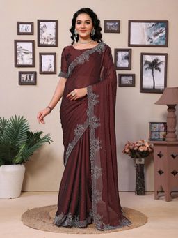 Gahan - Brown Art Silk Festive Saree with Unstitched Blouse