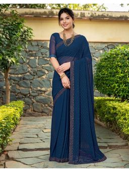 Gahan - Blue Georgette Festive Saree with Unstitched Blouse