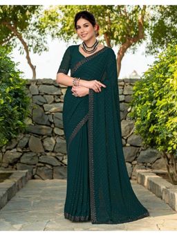 Gahan - Green Georgette Festive Saree with Unstitched Blouse