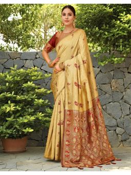 Gahan - Beige Art Silk Festive Saree with Unstitched Blouse