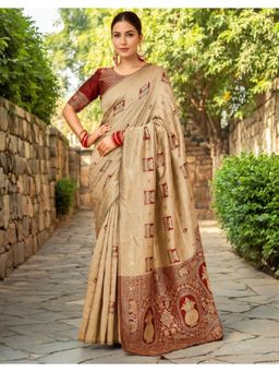 Gahan - Beige Art Silk Festive Saree with Unstitched Blouse