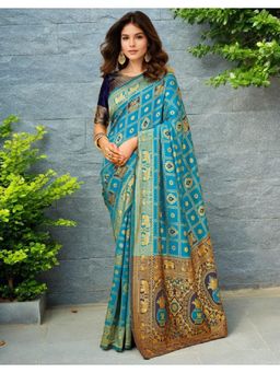 Gahan - Blue Art Silk Festive Saree with Unstitched Blouse