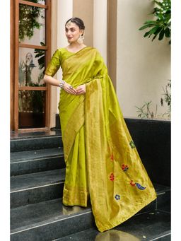 Gahan - Lime Green Art Silk Festive Saree with Unstitched Blouse
