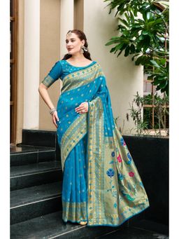 Gahan - Blue Art Silk Festive Saree with Unstitched Blouse