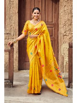 Gahan - Yellow Art Silk Festive Saree with Unstitched Blouse