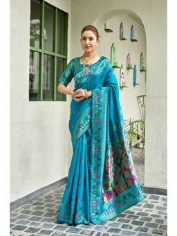Gahan - Blue Art Silk Festive Saree with Unstitched Blouse