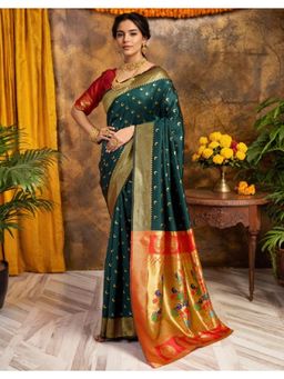 Gahan - Teal Art Silk Festive Saree with Unstitched Blouse