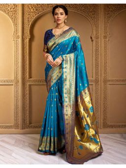 Gahan - Blue Art Silk Festive Saree with Unstitched Blouse