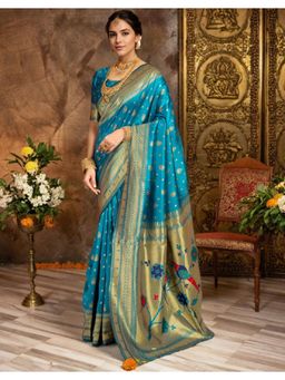 Gahan - Blue Art Silk Festive Saree with Unstitched Blouse
