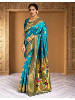 Gahan - Blue Art Silk Festive Saree with Unstitched Blouse