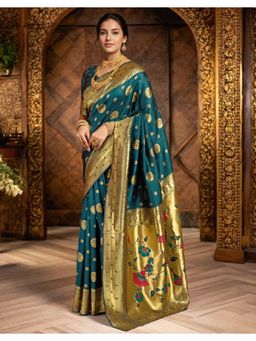 Gahan - Teal Art Silk Festive Saree with Unstitched Blouse