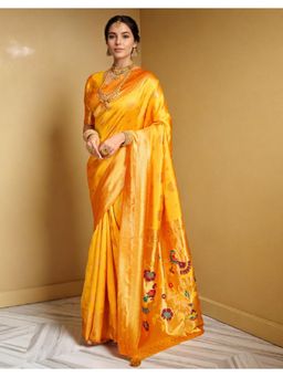 Gahan - Yellow Art Silk Festive Saree with Unstitched Blouse