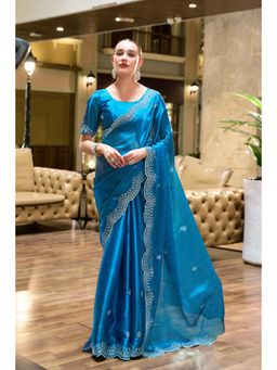 Gahan - Blue Art Silk Festive Saree with Unstitched Blouse
