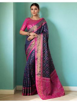 Gahan - Navy Blue Art Silk Festive Saree with Unstitched Blouse