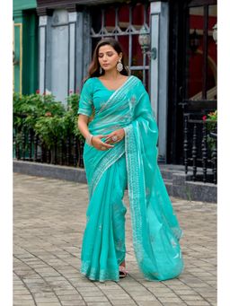 Gahan - Aqua Chiffon Festive Saree with Unstitched Blouse