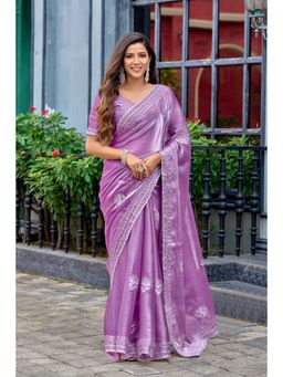 Gahan - Lavender Chiffon Festive Saree with Unstitched Blouse