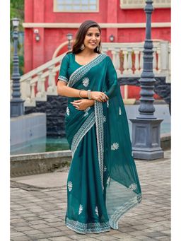 Gahan - Teal Chiffon Festive Saree with Unstitched Blouse
