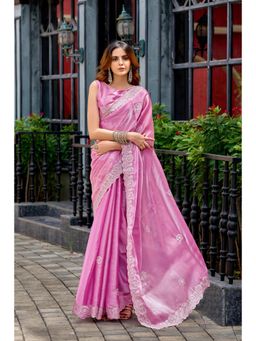 Gahan - Pink Chiffon Festive Saree with Unstitched Blouse