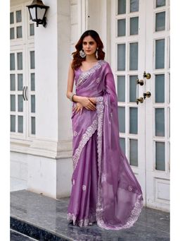 Gahan - Lavender Chiffon Festive Saree with Unstitched Blouse