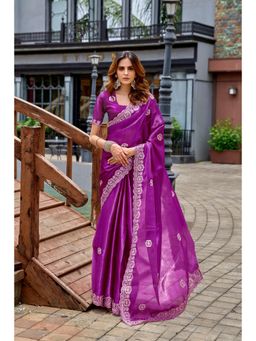 Gahan - Purple Chiffon Festive Saree with Unstitched Blouse