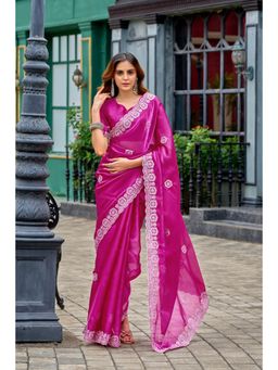 Gahan - Pink Chiffon Festive Saree with Unstitched Blouse