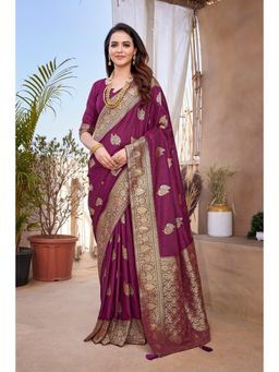 Gahan - Wine Art Silk Festive Saree with Unstitched Blouse