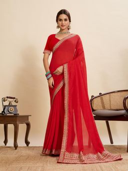 Gahan - Red Art Silk Festive Saree with Unstitched Blouse