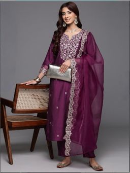 Gahan - Purple Straight Kurta with Pant & Dupatta
