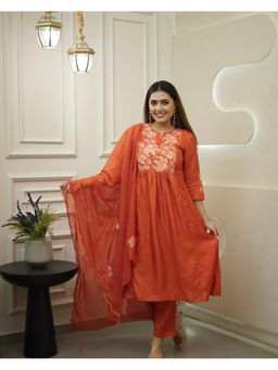Gahan - Rust Anarkali Kurta with Pant & Dupatta