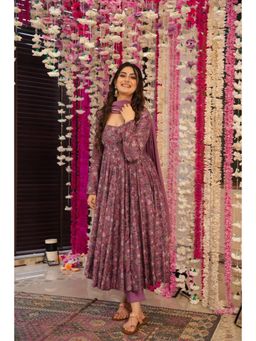 Gahan - Mauve Anarkali Kurta with Pant & Dupatta
