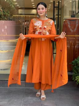 Gahan - Orange Anarkali Kurta with Pant & Dupatta