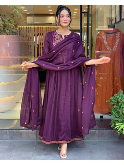 Gahan - Purple Anarkali Kurta with Pant & Dupatta