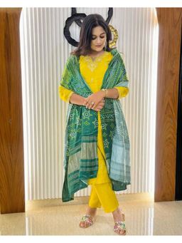 Gahan - Lemon Yellow Straight Kurta with Pant & Dupatta