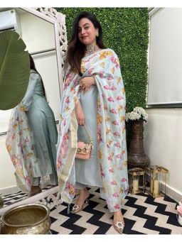 Gahan - Sky Blue Straight Kurta with Pant & Dupatta