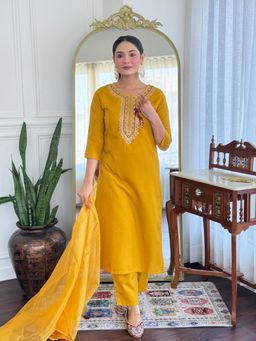 Gahan - Yellow Straight Kurta with Pant & Dupatta