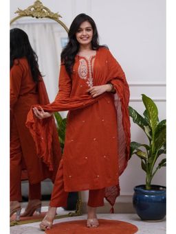 Gahan - Orange Straight Kurta with Pant & Dupatta