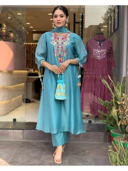 Gahan - Blue Anarkali Kurta with Pant & Dupatta