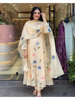 Gahan - Cream Anarkali Kurta with Pant & Dupatta