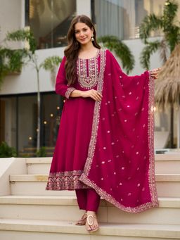 Gahan - Maroon Anarkali Kurta with Pant & Dupatta