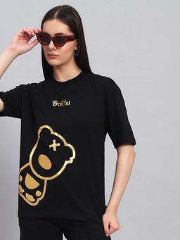 Griffel - Women Black Cotton T-shirt