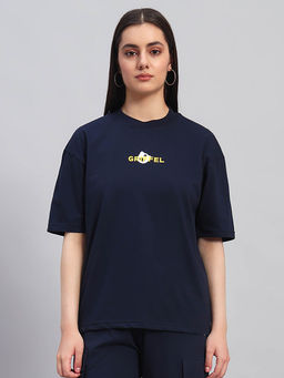 Griffel - Women Navy Blue Cotton T-shirt