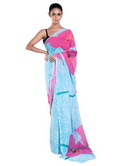 Boveee - Elle Georgette Digital Printed Saree In Blue Color with Unstitched Blouse