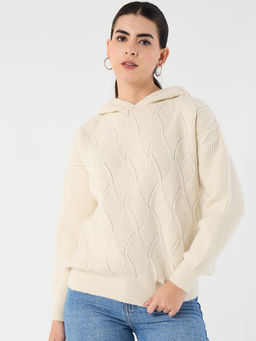 Femmella - Ivory Pointelle Hooded Sweater