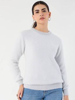 Femmella - Grey and White Chevron Sweater
