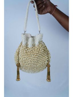 Nayaab by Sonia - Off-White Pearl Treasure Ashen Potli for Women