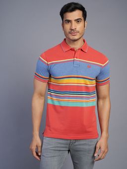 Greenfibre - Men's Multi-Color Striped Slim Fit Half Sleeve Polo T-Shirt