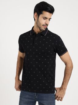 Greenfibre - Men's Black Printed Slim Fit Half Sleeve Polo T-Shirt
