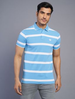 Greenfibre - Men's Blue Striped Slim Fit Half Sleeve Polo T-Shirt