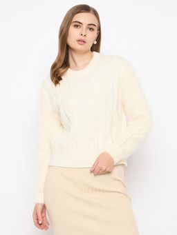 Madame - Women Off White Solid Sweater