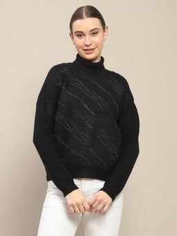 Madame - Women Black Embellished Sweater